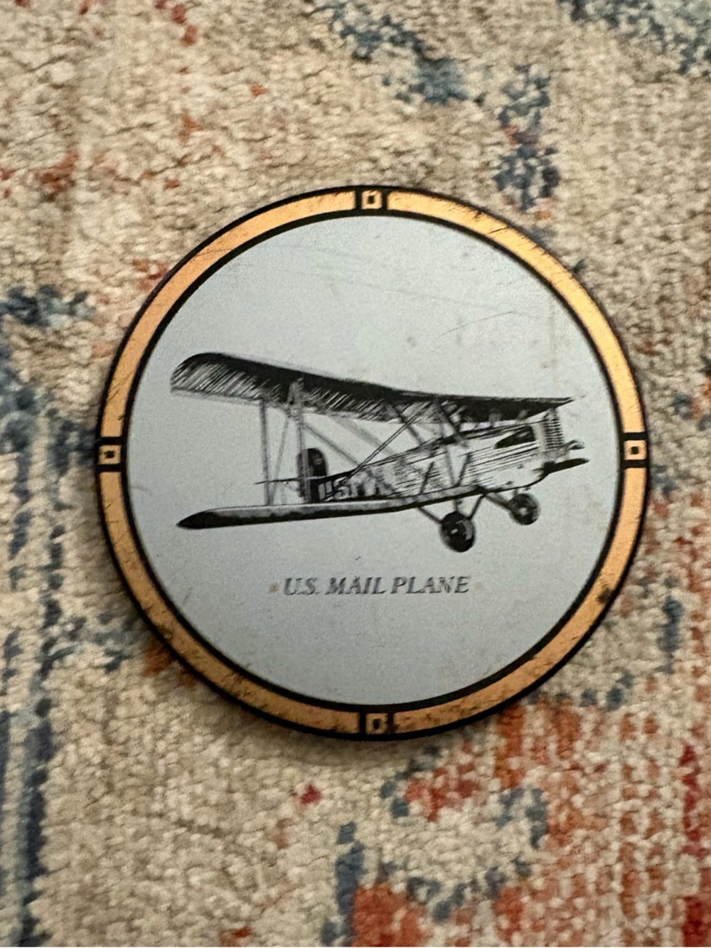 Vintage US Mail Plane Aviation Propeller Coaster Mid Century Airmail Drink Decor